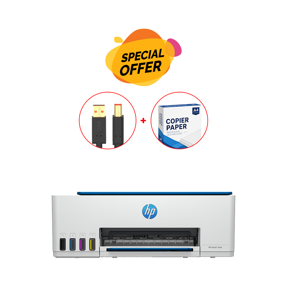 HP Smart Tank 595 All-in-One Printer + USB Cable + A4 Paper Combo