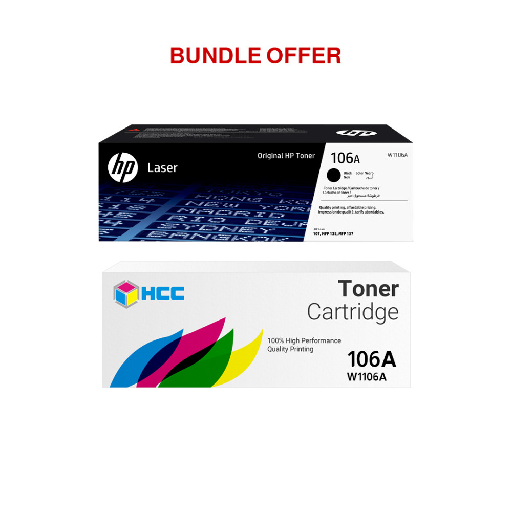 HP 106A Black Original Laser Toner Cartridge + HCC 106A Black (W1106A) Compatible LaserJet Toner Cartridge