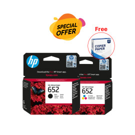 HP 652 Black & Tri-color Original Ink Advantage Cartridge + A4 Paper Combo