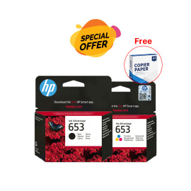 HP 653 Black & Tri-color Original Ink Advantage Cartridge + A4 Paper Combo