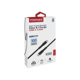 PROMATE xCord-CC Black High Tensile Strength USB-C Data & Charge Cable – Fast Charging Type-C Cable