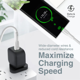 PROMATE xCord-CC White High Tensile Strength USB-C Data & Charge Cable – Fast Charging Type-C Cable