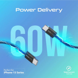 PROMATE EcoLine-CC120 Black Ultra-Fast 60W Power Delivery USB-C Fabric Braided Cable