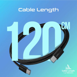 PROMATE EcoLine-CC120 Black Ultra-Fast 60W Power Delivery USB-C Fabric Braided Cable