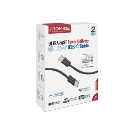 PROMATE EcoLine-CC120 Black Ultra-Fast 60W Power Delivery USB-C Fabric Braided Cable