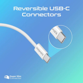 PROMATE EcoLine-CC120 White Ultra-Fast 60W Power Delivery USB-C Fabric Braided Cable