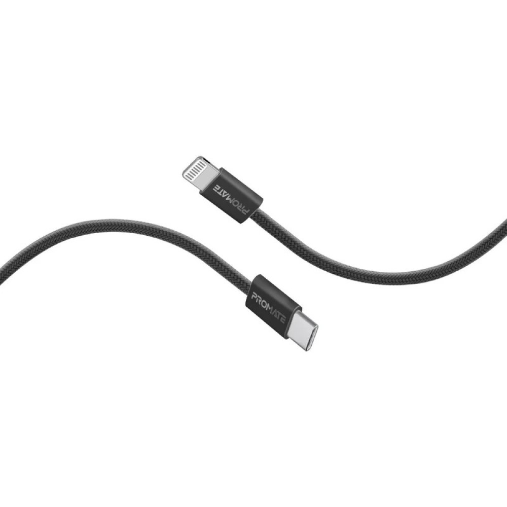 PROMATE EcoLine-Ci120 Black 27W Power Delivery USB-C to Lightning Fabric Braided Cable