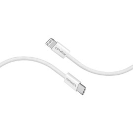 PROMATE EcoLine-Ci120 White 27W Power Delivery USB-C to Lightning Fabric Braided Cable