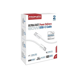 PROMATE EcoLine-Ci120 White 27W Power Delivery USB-C to Lightning Fabric Braided Cable