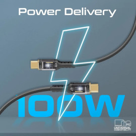 PROMATE LucidLine-CC120 Black 100W Power Delivery Ultra-Fast USB-C Cable with Transparent Shells