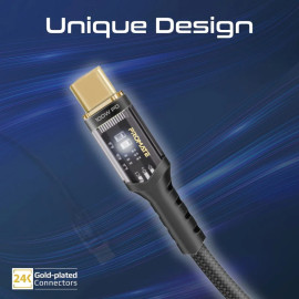 PROMATE LucidLine-CC120 Black 100W Power Delivery Ultra-Fast USB-C Cable with Transparent Shells