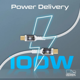 PROMATE LucidLine-CC120 White 100W Power Delivery Ultra-Fast USB-C Cable with Transparent Shells