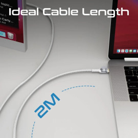 PROMATE LucidLine-CC200 White 100W Power Delivery Ultra-Fast USB-C Cable with Transparent Shells