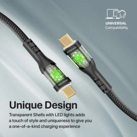 PROMATE TransLine-CC Black 60W Power Delivery Ultra-Fast USB-C Cable – Transparent Shell Design Type-C Cable