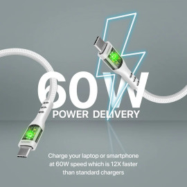 PROMATE TransLine-CC White 60W Power Delivery Ultra-Fast USB-C Cable – Transparent Shell Type-C Cable