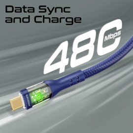 PROMATE TransLine-CC200 Navy 60W Power Delivery Ultra-Fast USB-C Cable with Transparent Shells
