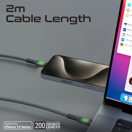 PROMATE TransLine-CC200 Black 60W Power Delivery Ultra-Fast USB-C Cable with Transparent Shells