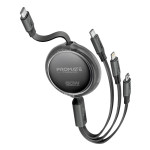 PROMATE TrioCord-R Black 3-in-1 Ultra-Fast Retractable Multi-Connector Cable
