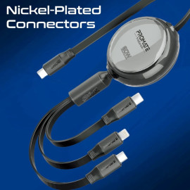 PROMATE TrioCord-R Black 3-in-1 Ultra-Fast Retractable Multi-Connector Cable
