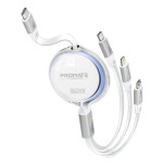 PROMATE TrioCord-R White 3-in-1 Ultra-Fast Retractable Multi-Connector Cable