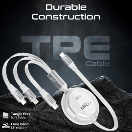PROMATE TrioCord-R White 3-in-1 Ultra-Fast Retractable Multi-Connector Cable