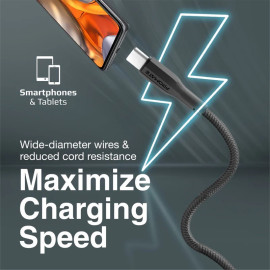 PROMATE xCord-AC Black Super Flexible USB-C Data & Charge Cable – Fast Charging Type-C Cable