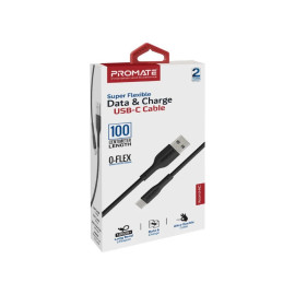 PROMATE xCord-AC Black Super Flexible USB-C Data & Charge Cable – Fast Charging Type-C Cable
