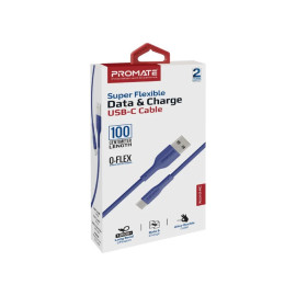 PROMATE xCord-AC Navy Super Flexible USB-C Data & Charge Cable – Fast Charging Type-C Cable