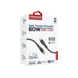 PROMATE xCord-CC200 Black Super-Flexible 60W USB-C to USB-C Cable – 2A Fast Charging Type-C Cable