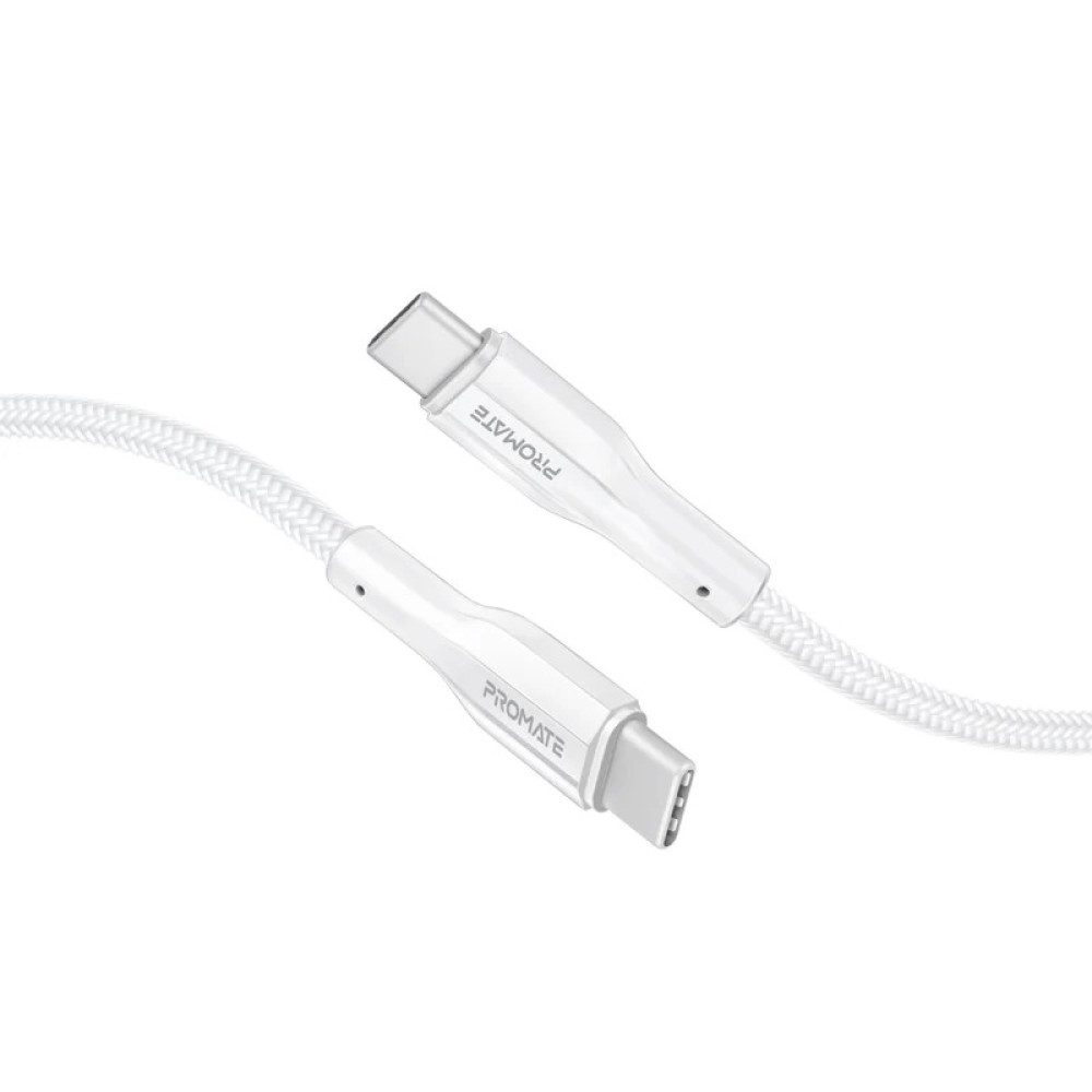 PROMATE xCord-CC200 White Super-Flexible 60W USB-C to USB-C Cable – 2A Fast Charging Type-C Cable