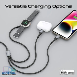 PROMATE iCharge-Trio Black 5-in-1 Multi-Connector Charging & Data Transfer Cable with Apple Watch Charger