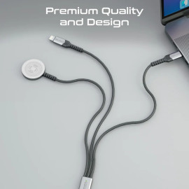 PROMATE iCharge-Trio Black 5-in-1 Multi-Connector Charging & Data Transfer Cable with Apple Watch Charger