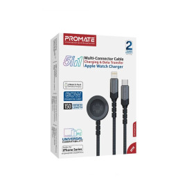 PROMATE iCharge-Trio Black 5-in-1 Multi-Connector Charging & Data Transfer Cable with Apple Watch Charger