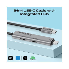 Promate PortLink-C3 100W Power Delivery Dual USB-C Port Data and Charge Cable