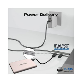 Promate PortLink-C3 100W Power Delivery Dual USB-C Port Data and Charge Cable