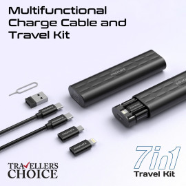 PROMATE PERK Compact All in 1 Charging Cable and Travel Kit 60W Black – USB-C Fast Charge Travel Kit