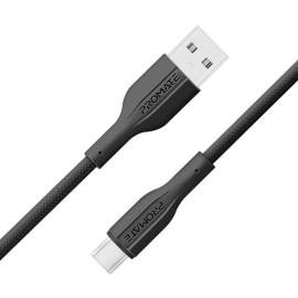 PROMATE xCord-AC200 Black Super-Flexible USB-A to USB-C Cable – 2A Standard Charging Cable