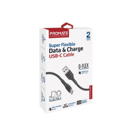 PROMATE xCord-AC200 Black Super-Flexible USB-A to USB-C Cable – 2A Standard Charging Cable
