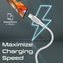 PROMATE xCord-AC200 White Super-Flexible USB-A to USB-C Cable – 2A Standard Charging Cable