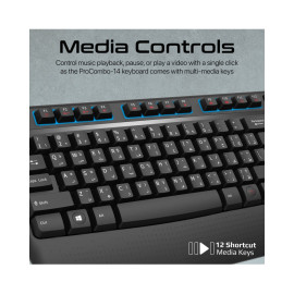Promate ProCombo-14 Ergonomic Wireless Multimedia Keyboard with Palm Rest and Ambidextrous Mouse EN-AR