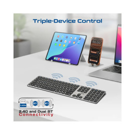 Promate ProKeys-X2 Full-Size Triple-Mode Slim Wireless Keyboard w/ Scissor Keys, & Multi-Device Connectivity EN-AR