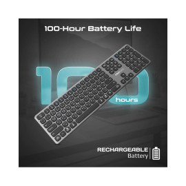 Promate ProKeys-X2 Full-Size Triple-Mode Slim Wireless Keyboard w/ Scissor Keys, & Multi-Device Connectivity EN-AR