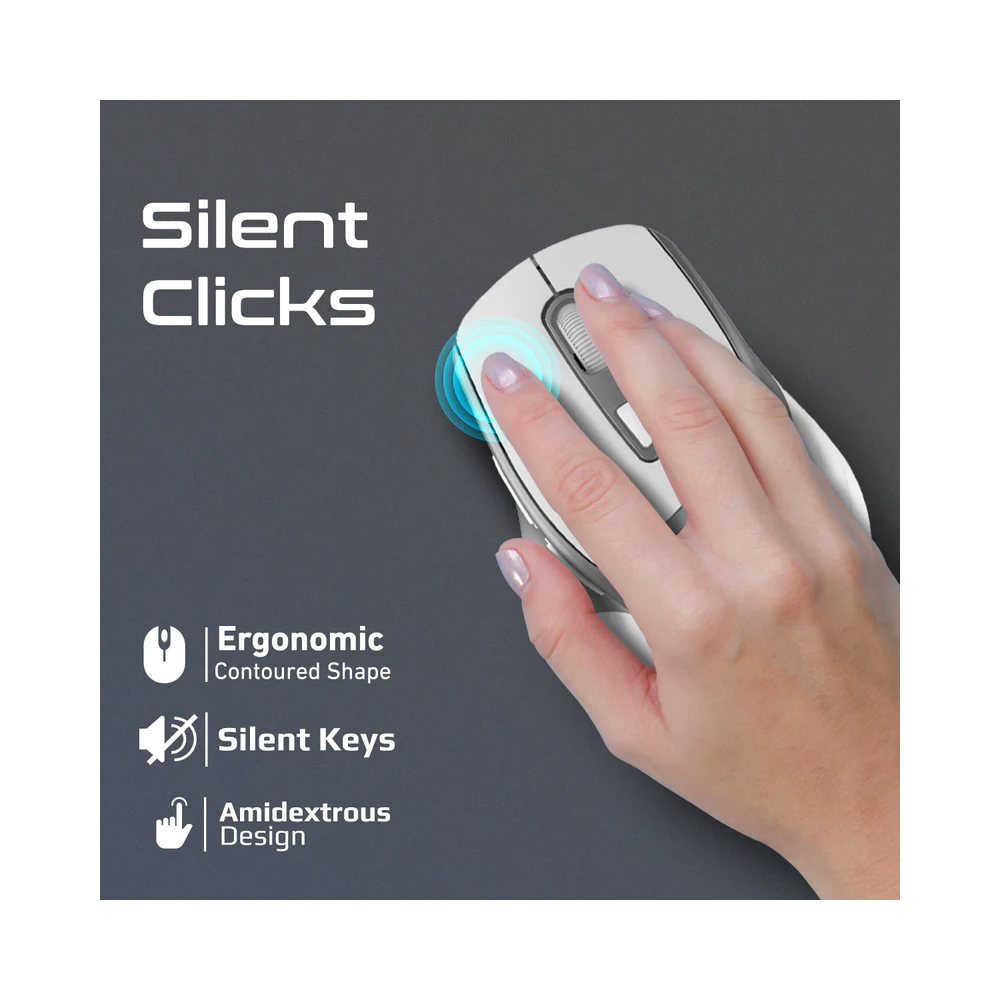 PROMATE Samit 2.4GHz Ergonomic 2200 DPI Silent Click Wireless Mouse - white
