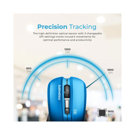 Promate Contour Comfort Performance Wireless Ergonomic Mouse - Blue