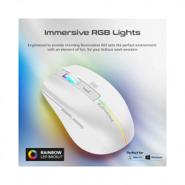 PROMATE Kitt 2.4GHz Wireless Ergonomic Optical Mouse with LED Rainbow Lights - White