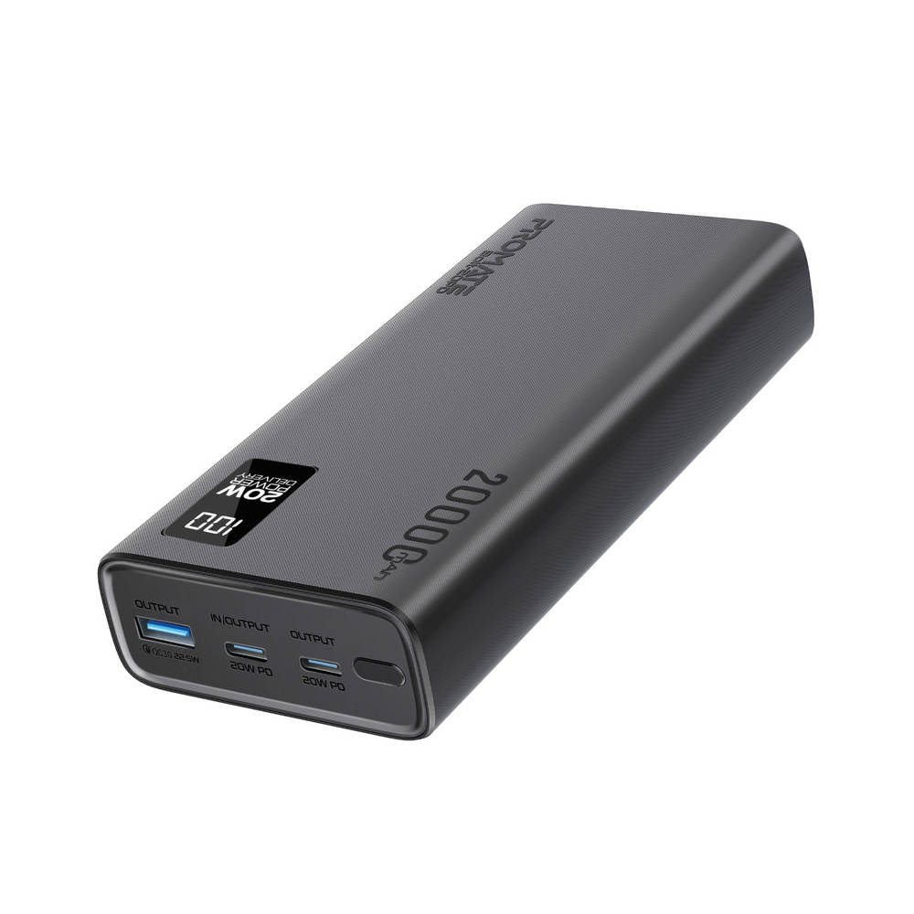 Promate Bolt-20PD 20000mAh Compact Smart Charging Power Bank with 20W PD Dual USB-C and 22.5W USB-A Ports