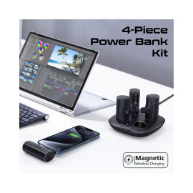 Promate DeltaPack 5000mAh Ultra-Compact 4-Piece Fast Charging Power Bank Kit with In-Built USB-C and Lightning Connectors