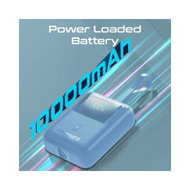 Promate PowerPod-10 10000mAh Ultra Compact 35W SuperSpeed™ Power Bank with Built-In USB-C Cable - Blue