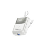 Promate PowerPod-10 10000mAh Ultra Compact 35W SuperSpeed™ Power Bank with Built-In USB-C Cable - White