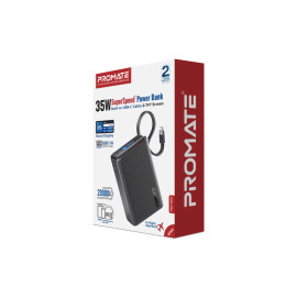 Promate Titan-35W 20,000mAh 35W SuperSpeed™ Power Bank with Built-in USB-C Cable & TFT Screen